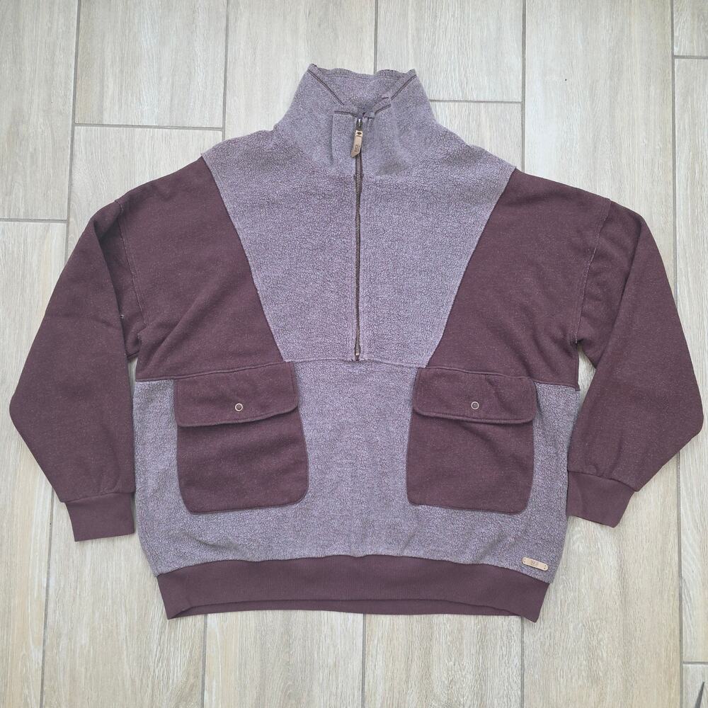 BKE Sherpa Quarter Zip Pullover Men XL Red Brown Colorblock Utility Fleece
